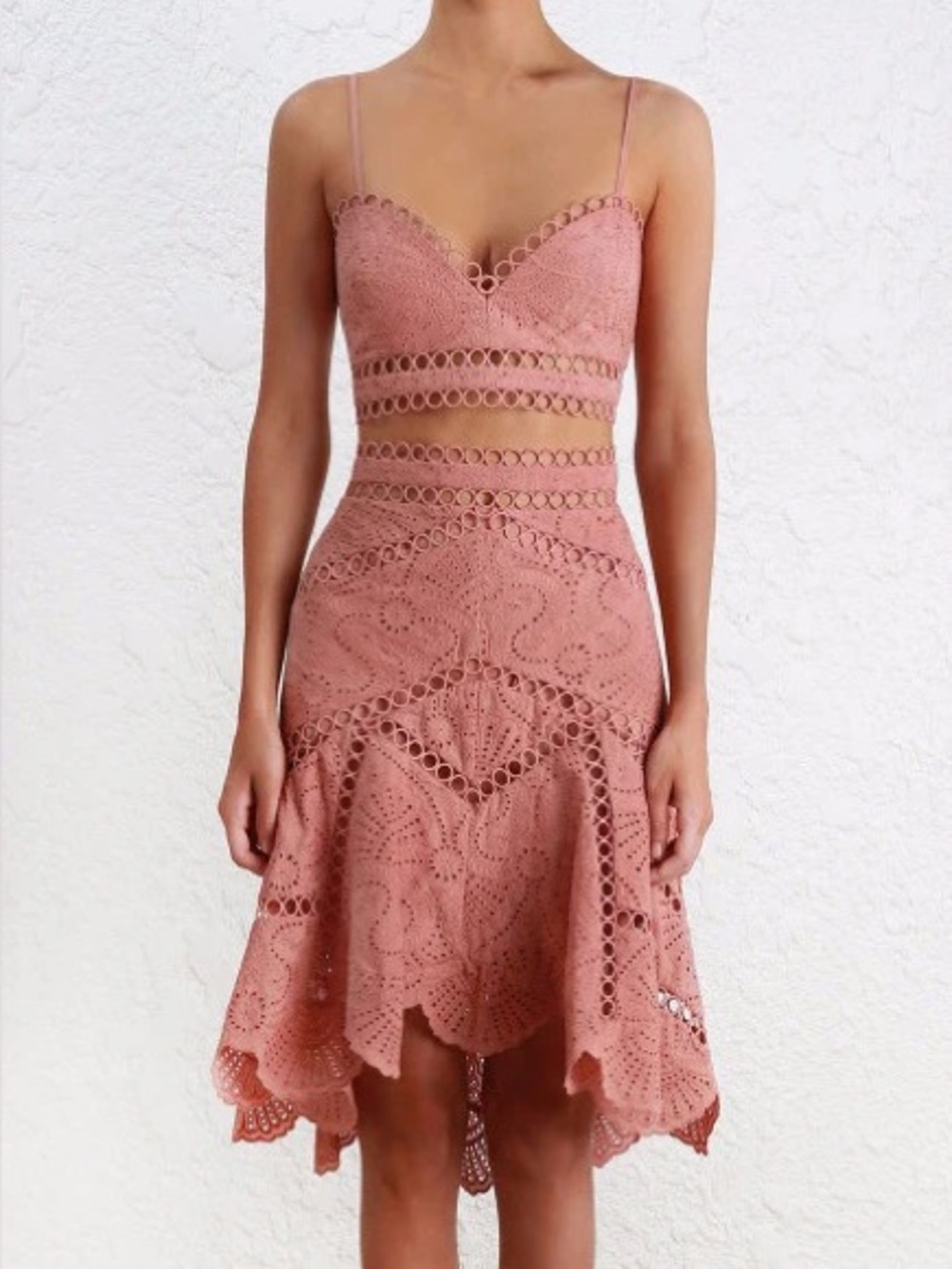 Zimmermann Dusty Rose Lace High-Low Midi Dress Sz 3 Sz M
